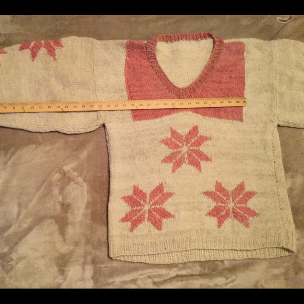 ❄️ SnowFlake Wool HandKnit SWEATER ROSE/ECRU EXTREMELY WARM ❄️ VINTAGE